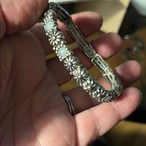 Sterling Silver Floral Link Bracelet with Light Blue Accents 1361